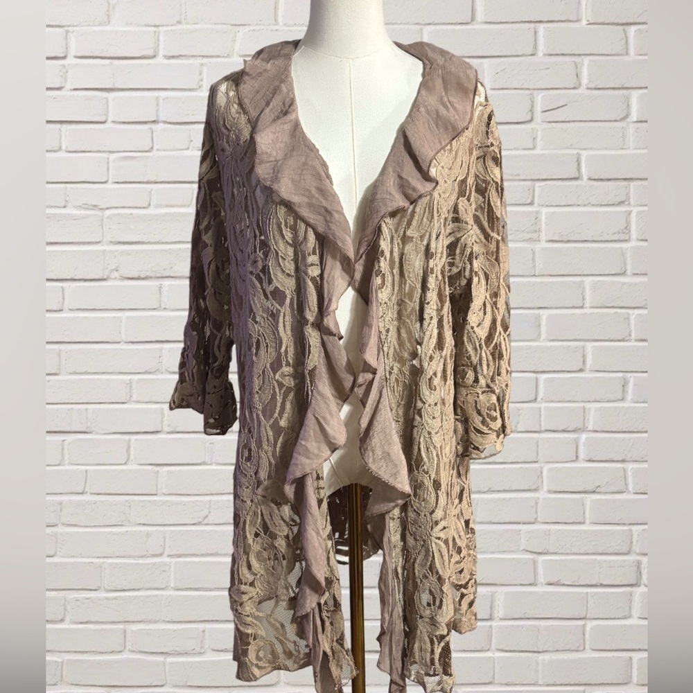 Lace Ruffle Duster Cardigan Boho Romantic Open Front Gypsy Fairycore 2XL